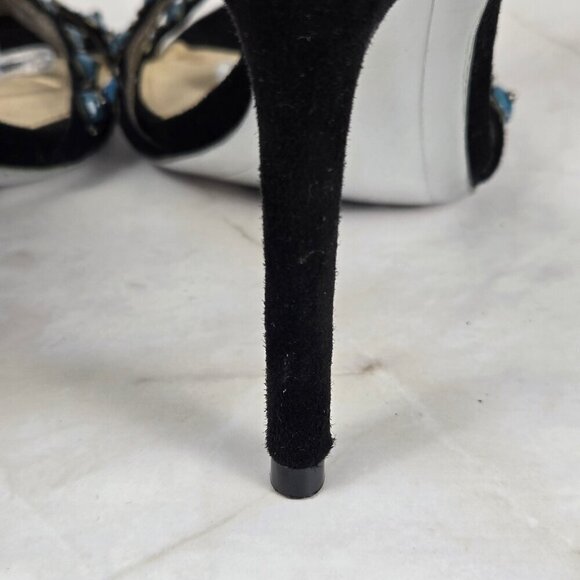 Sam Edelman Sz 8M Alina Black Turquoise Strappy Leather High Heels Zip Back NWOT - Picture 7 of 16